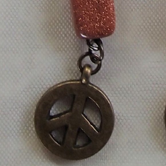 Speckled Goldstone Labradorite Gemstone Earrings Rondelle Spacers Brass Peace - Picture 4 of 13